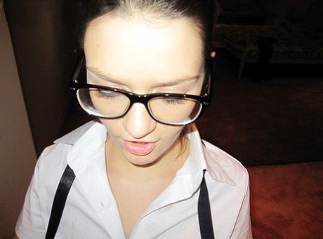 Brunette student Dasha gives her boyfriend a blowjob before they fuck