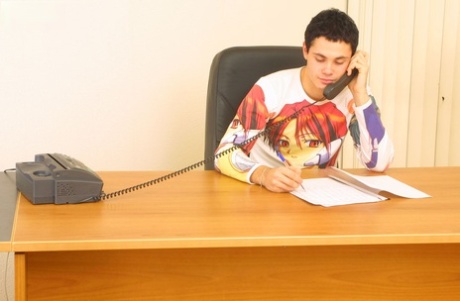 Blonde teen has sexual intercourse on a desk during a job interview