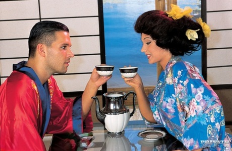Female tea server goes ass to mouth after seducing a man during tea ceremony