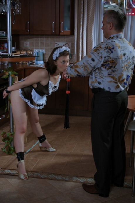 Caucasian maid gets tortured and fucked by her old employer