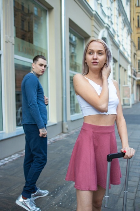 Barely legal platinum blonde goes pussy to mouth with a guy she just met