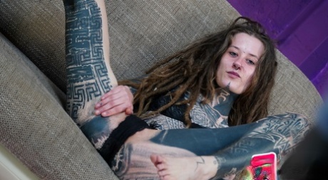 Alternative couple Papi V & Ceci Milky Mouz have sex on a sofa