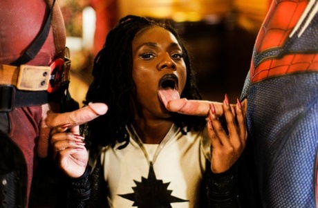 Black chick Ana Foxxx get spit roasted by a couple of superheroes
