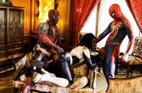 Black chick Ana Foxxx get spit roasted by a couple of superheroes