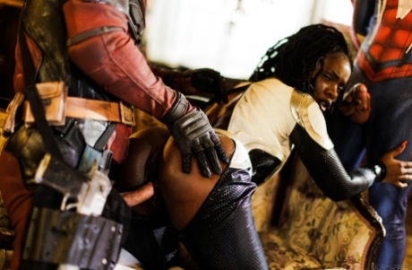 Black chick Ana Foxxx get spit roasted by a couple of superheroes