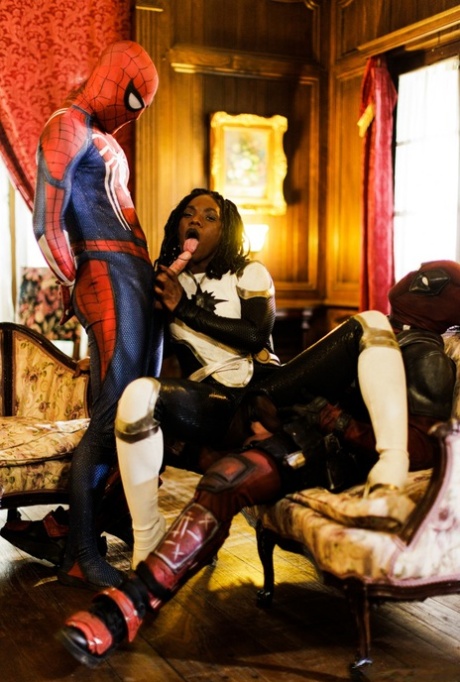 Black chick Ana Foxxx get spit roasted by a couple of superheroes