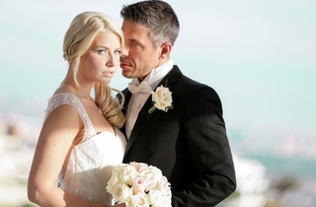 Blonde chick Anikka Albrite gets fucked by her new husband after the wedding