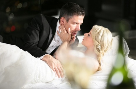Blonde chick Anikka Albrite gets fucked by her new husband after the wedding