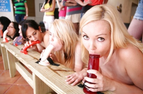 Stunning lesbian bitches are riding on their big sex toys