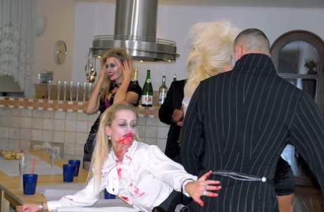 Jizz starving pornstars enjoy a wild sex orgy at the Halloween cosplay party