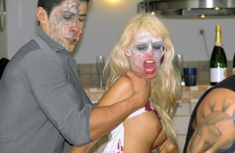 Jizz starving pornstars enjoy a wild sex orgy at the Halloween cosplay party