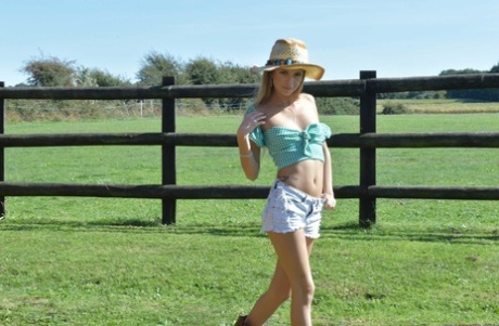 Sexy cowgirl Rebecca Volpetti gets fucked by a big dicked farmer in the barn