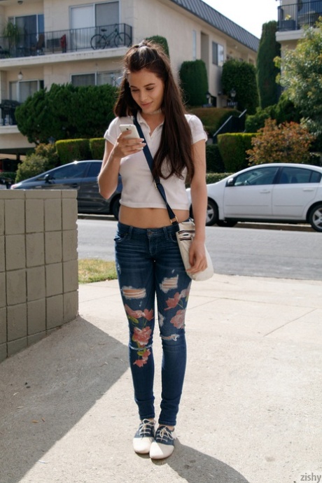 Sweet busty amateur teen Lana Rhoades flashes her hot ass in a public store
