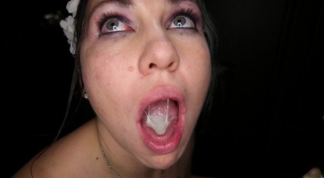 Chick Frasia eats 15 loads of cum sucking dicks through the gloryholes
