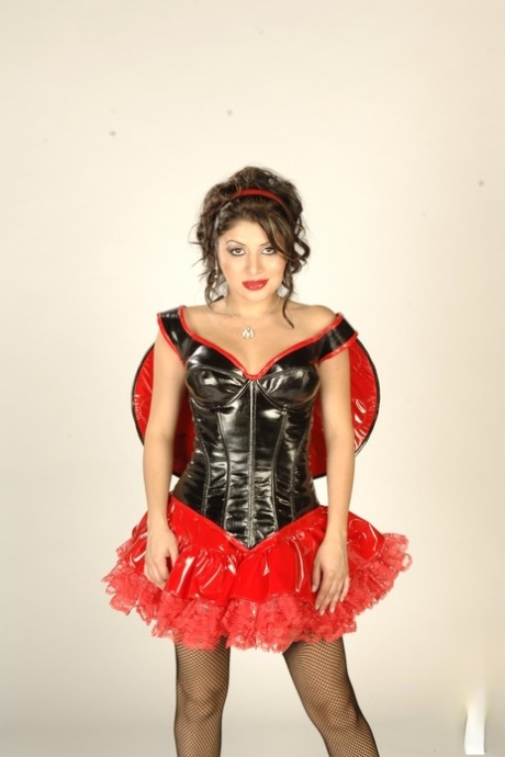 Mexican MILF Sativa Rose poses in her ladybug costume & shows her tits & ass