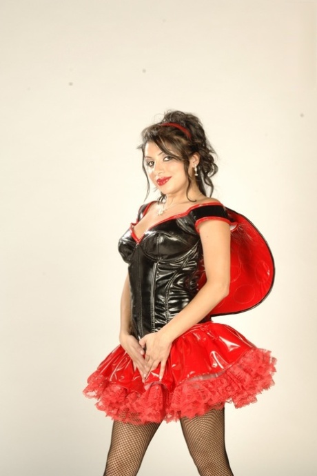 Mexican MILF Sativa Rose poses in her ladybug costume & shows her tits & ass
