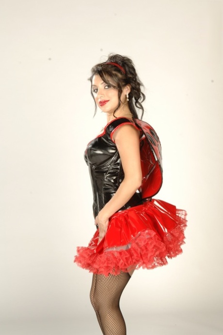 Mexican MILF Sativa Rose poses in her ladybug costume & shows her tits & ass