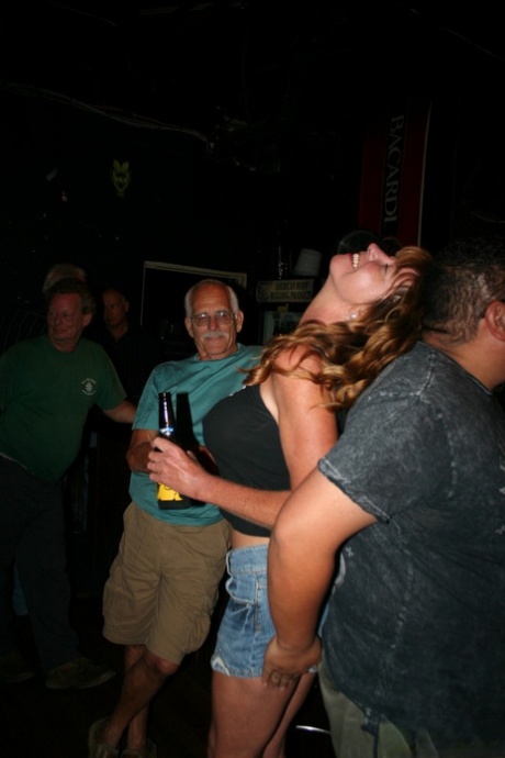 Mature wife Double Dee & her naughty GFs showing their titties in a club