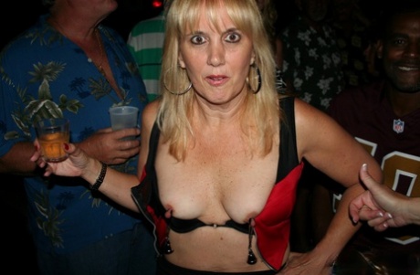 Mature amateur Alexis Ellis & kinky MILFs show their big tits at a wild party