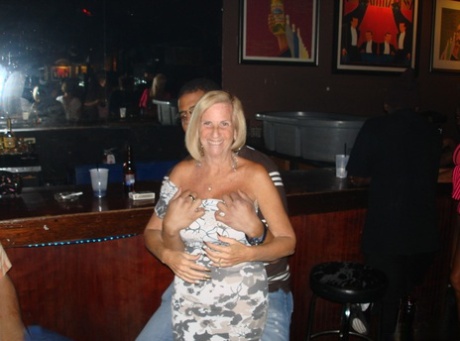 Mature sluts give arousing pantyless upskirts & show their titties in public