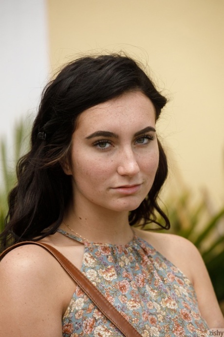Brunette Sidney Alexis shows her big tits after flashing an upskirt in public