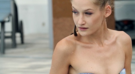 Skinny Hungarian Tiffany Tatum gets fucked and creampied poolside