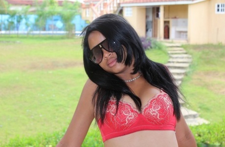 Beautiful brunette teen shows her big tits outdoors & in the bathroom