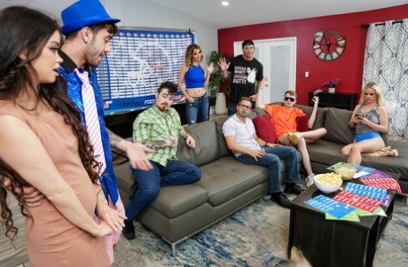 Curvy American teens sucking and fucking their friends' dicks in an orgy