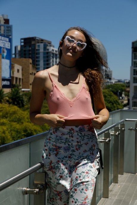 Sexy amateur babe Dubsie shamelessly flashing her panties in public