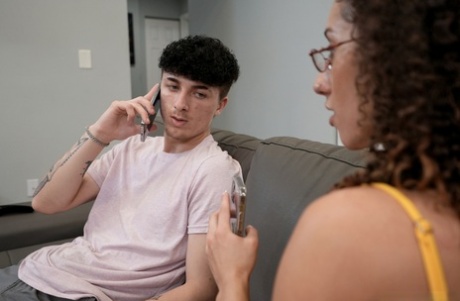 Curly-haired teen Kira Perez sits on her stepbrother's huge dick & rides it