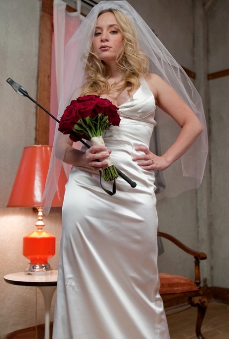 Dominant bride Aiden Starr grabs a long whip and terrifies her cute hubby