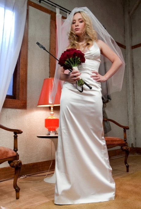 Dominant bride Aiden Starr grabs a long whip and terrifies her cute hubby