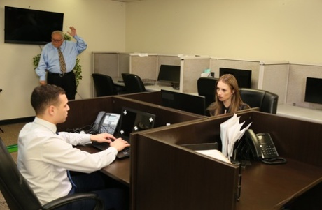 Teen secretary Kyler Quinn gets caught by her boss enjoying an anal quickie