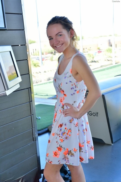 Sporty Charlotte shows her hot nude body after flashing an upskirt in public